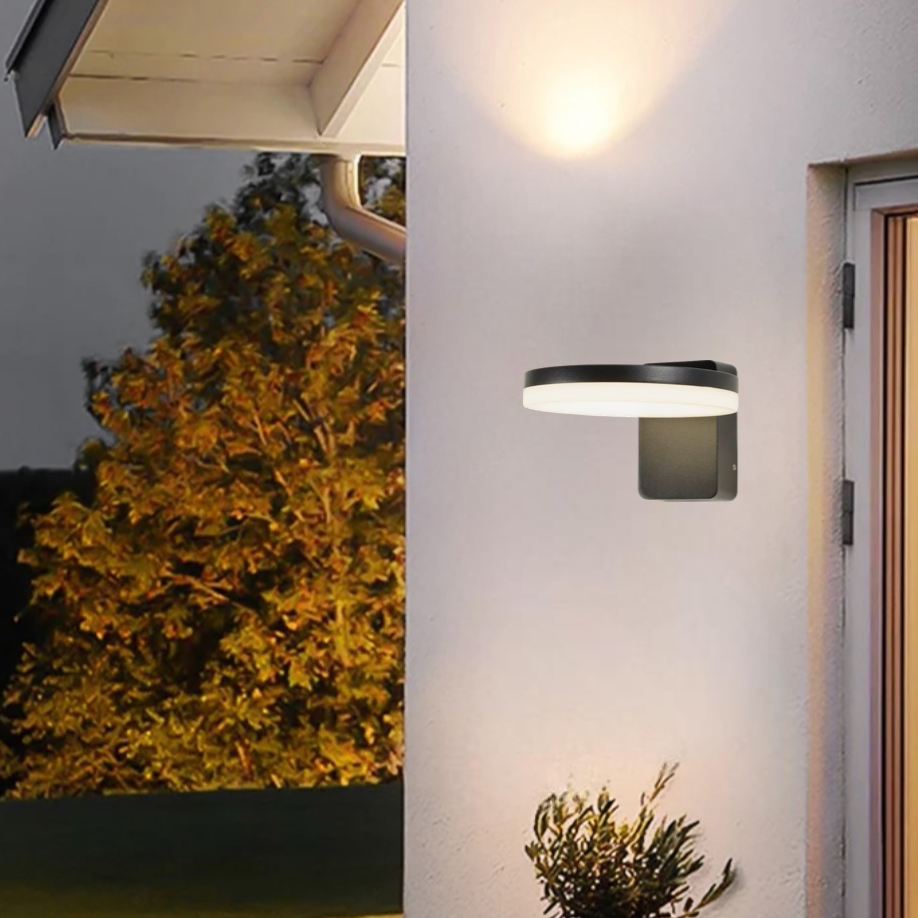 Our Mitch black die cast aluminum outdoor wall light is slim round modern in its design and has a white 4000k natural white built in 12W LED 700lm. Suitable for indoor or outdoor use. It comes in a round plate design mounted on a rectangular back plate. It is designed for durability and longevity with its robust material producing a fully weatherproof and water resistant light fitting IP65 rating.
