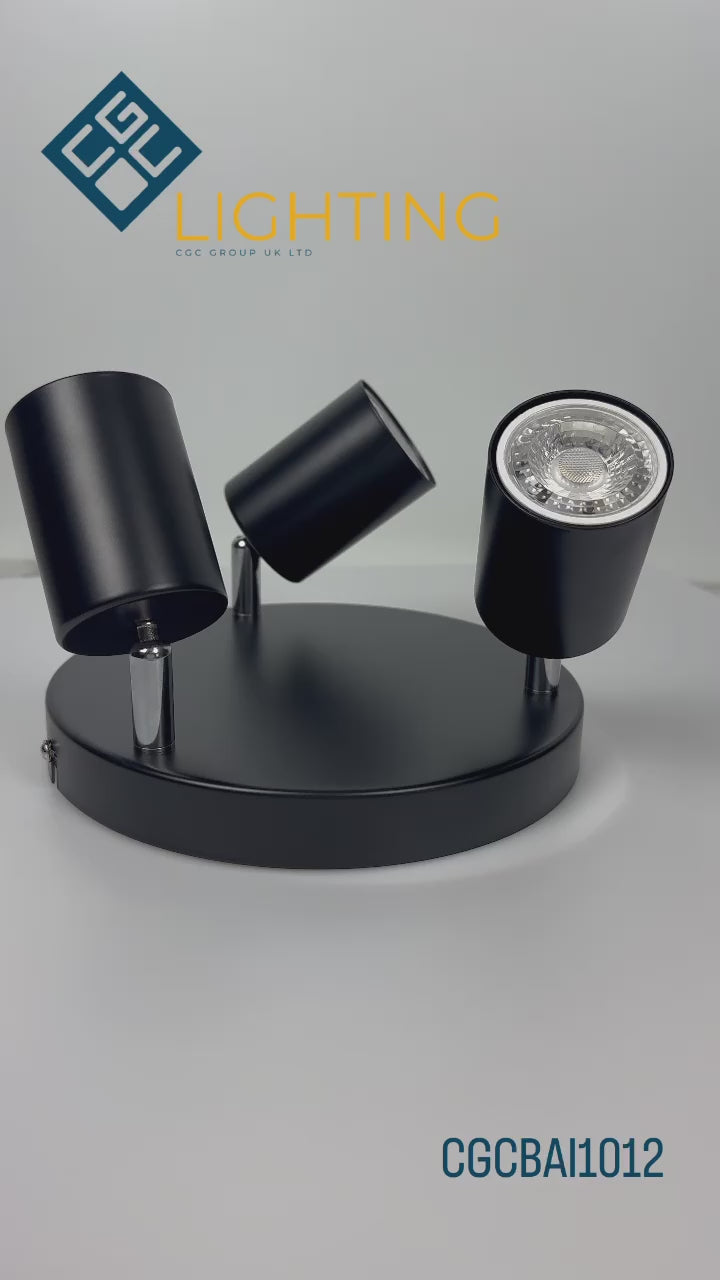 Modern contemporary design, steel body with a black complementary colour finish and chrome detailing, and 350 degree light rotation