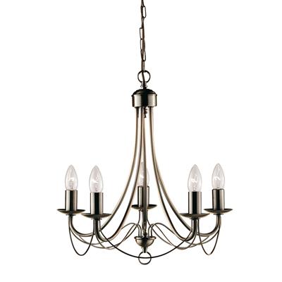 The crafted frame of the Maypole antique brass 5 light chandelier features lavish arms draping and swooping outwards for an opulent effect. The five candle holders are mounted on long curved arms suspended from an antique brass ceiling plate and the rich, layering effect creates a dreamy look that is both elegant and modern for your living room, bedroom, hallway or dining area.