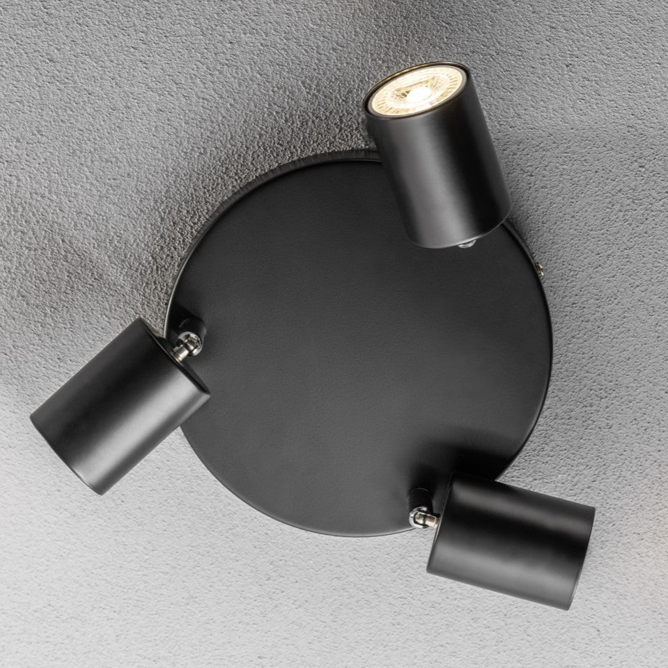 Modern contemporary design, steel body with a black complementary colour finish and chrome detailing, and 350 degree light rotation