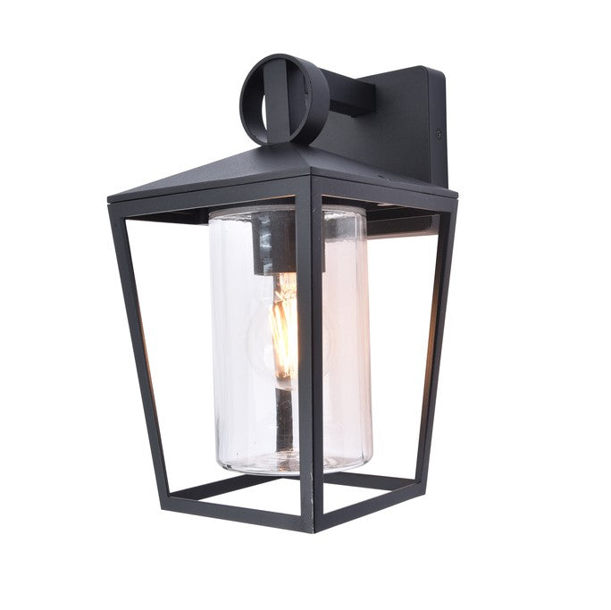A modern take on a traditional design outdoor wall light perfect for adding style and security The traditional front-door lantern has had a modern make over in the form of our Myla  wall light with its combination of a cylinder glass diffuser and black heavy duty aluminum this is sure to add an statement to any wall