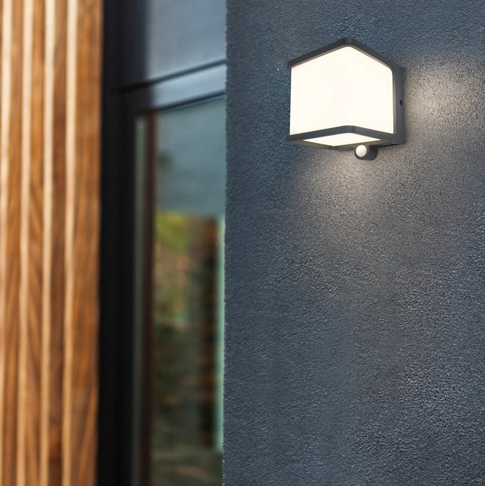 CGC REGGIE Dark Grey Cube Solar LED Outdoor Wall Light with Motion Sensor