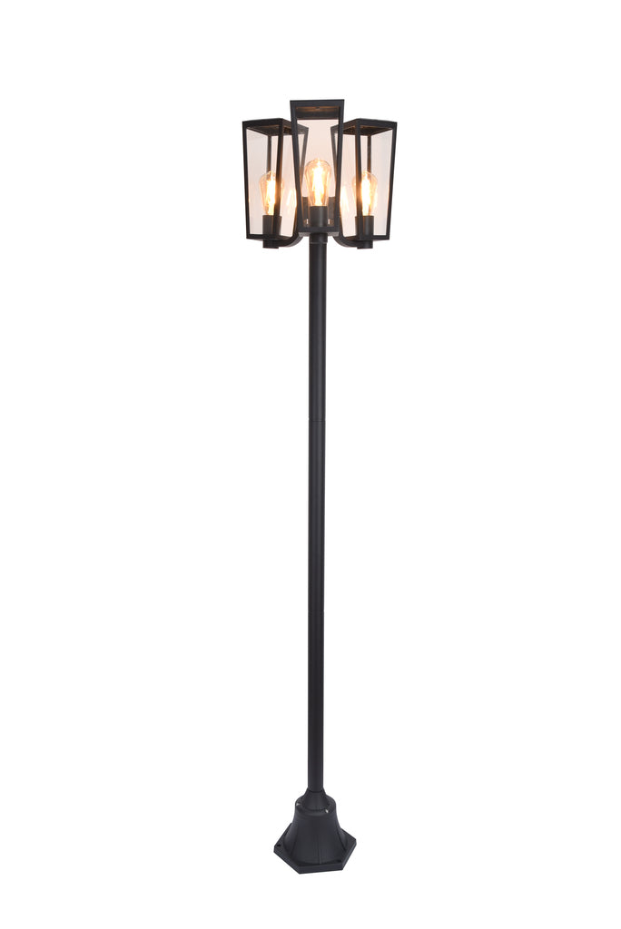 CGC FIR Modern Black Outdoor Lantern Tall Three Head Post Light 1.9m