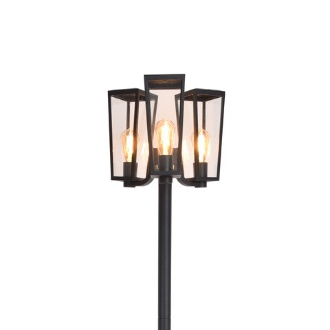 CGC FIR Modern Black Outdoor Lantern Tall Three Head Post Light 1.9m
