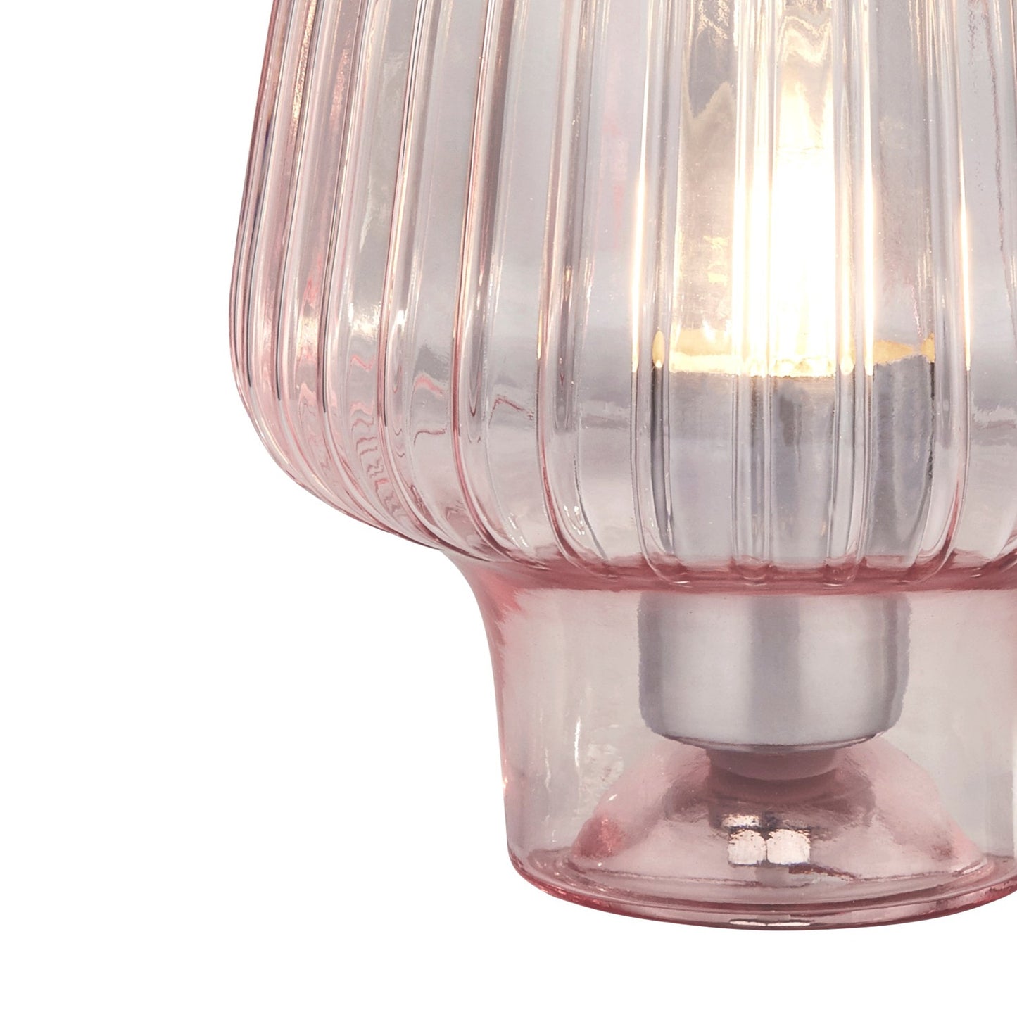 Our Rosie table lamp is made from a beautiful shade of pink rose glass will really catch the eye as the light cascades through the ribbed glass detailing of this table lamp. This light is perfect for bedrooms, girls decor, side tables, coffee tables and dressing tables to add elegance and a touch of class. 
