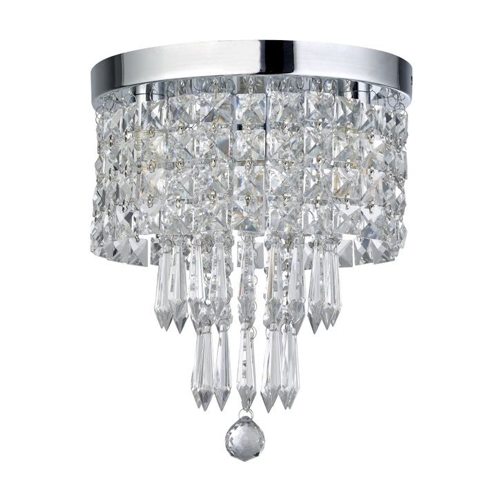 CGC MARQUISE Chrome & Crystal Droplet Round Ceiling Light IP44 Suitable For Bathrooms