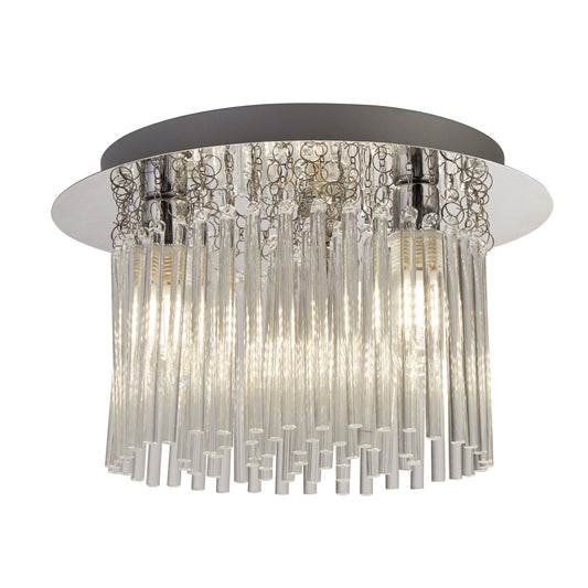 CGC TAYMA Chrome & Crystal Droplet Round Ceiling Light IP44 Suitable For Bathrooms