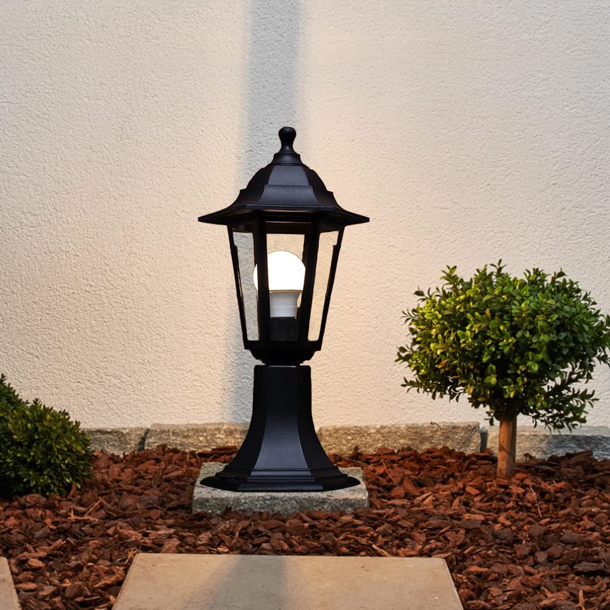 Our Yasmin lantern delivers on style and durability and is a smart choice for your exterior lighting. With its black polycarbonate construction teamed with clear polycarbonate panes, this lantern is hardwearing and rust and weatherproof. Built for life outdoors, it has an IP44 rating which means it can withstand the harshest of weather conditions. For sophisticated yet robust outdoor lighting, our Yasmin black outdoor traditional lantern is a strong contender.