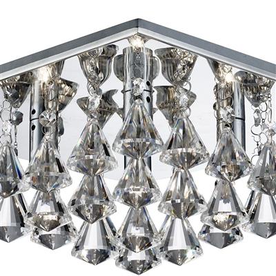 CGC HANNA Chrome with Clear Crystal Pyramid Drops Flush Ceiling Light