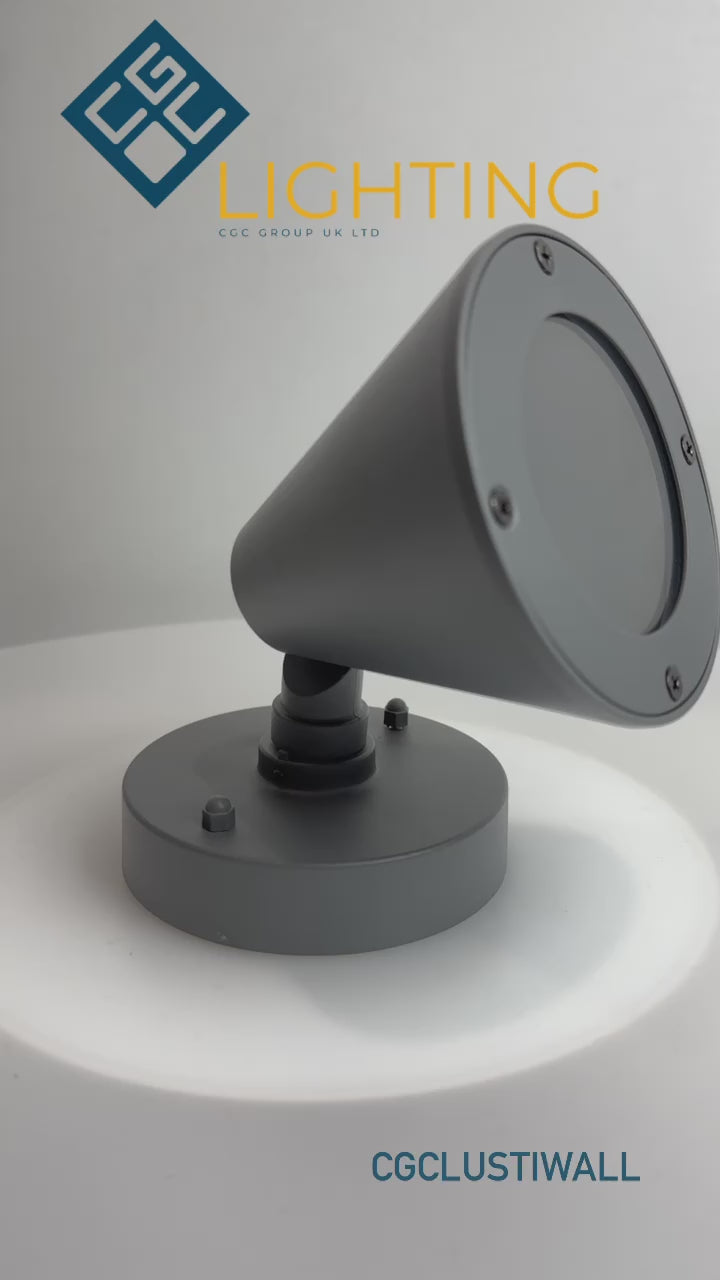 Load video: CGC MOLLY Dark Grey Cone Outdoor Wall Light Adjustable Head