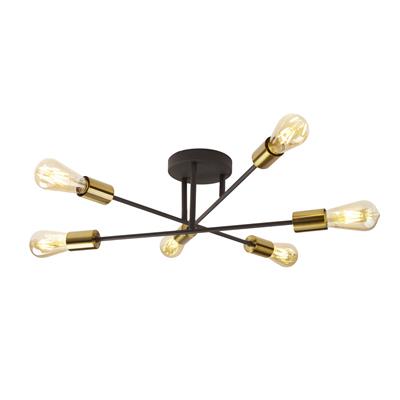 The ultra modern and eye-catching 6 light Armstrong ceiling light can fit perfectly into a modern home. The matt black finish is complemented with the satin brass feature exposed retro lamps, place this floor lamp in a living room or modern bedroom to create an everlasting impact.