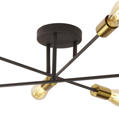 The ultra modern and eye-catching 6 light Armstrong ceiling light can fit perfectly into a modern home. The matt black finish is complemented with the satin brass feature exposed retro lamps, place this floor lamp in a living room or modern bedroom to create an everlasting impact.