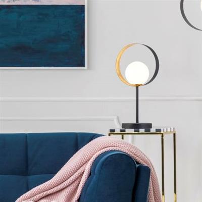CGC ORBIT Table Lamp - Black Metal, Gold Leaf & Opal Glass