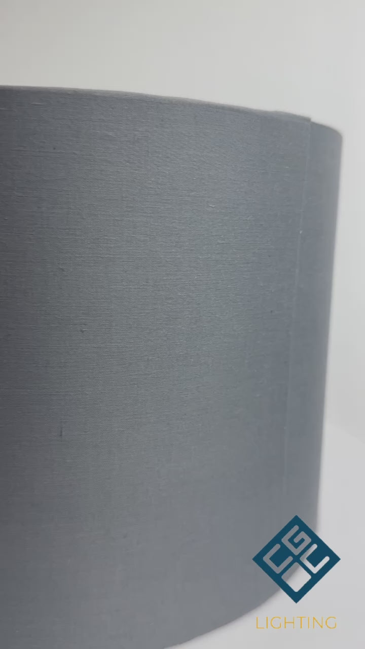Load video: CGC LUPO Luxury Grey Cotton &amp; Silver Inner Round Pendant Drum Lamp Shade