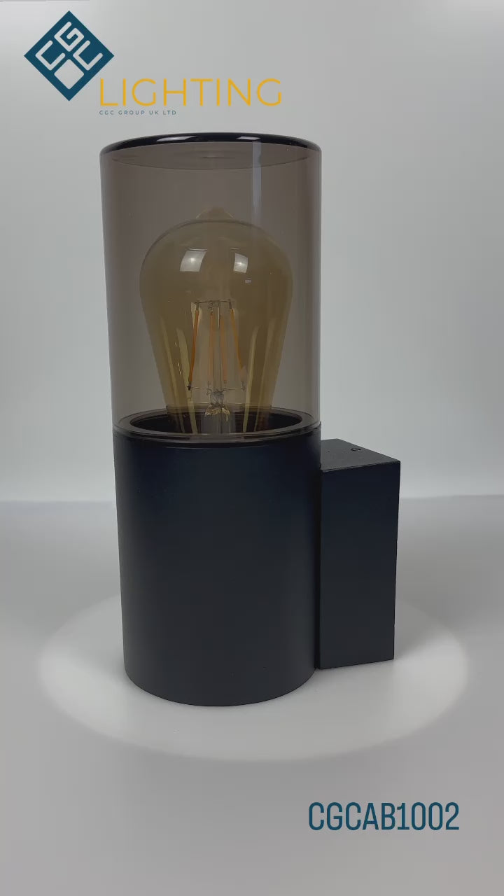 Load video: CGC BLUEBELL Black Outdoor Cylinder Wall Light