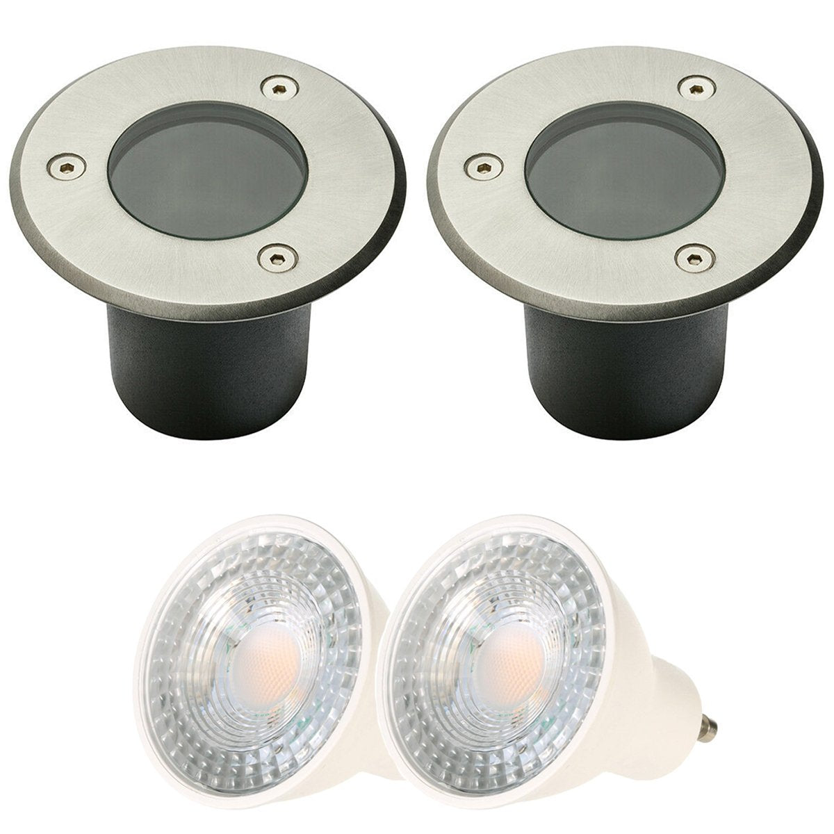 CGC NOLA Two Round Small With Bulbs Stainless Steel Inground Or Decking Lights