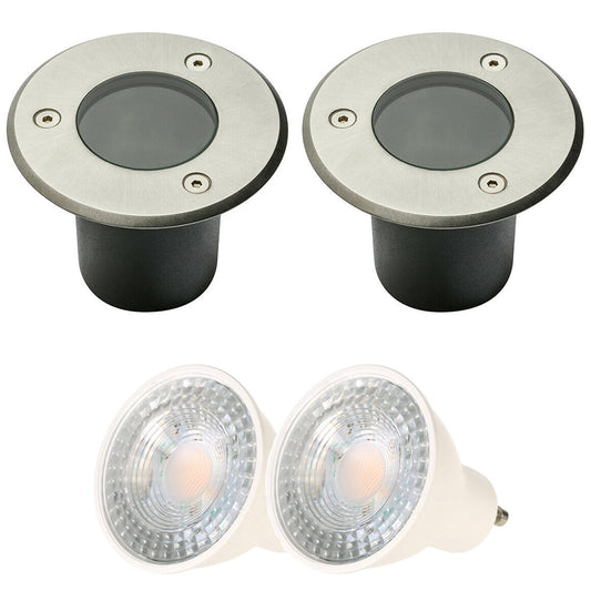 CGC NOLA Two Round Small With Bulbs Stainless Steel Inground Or Decking Lights