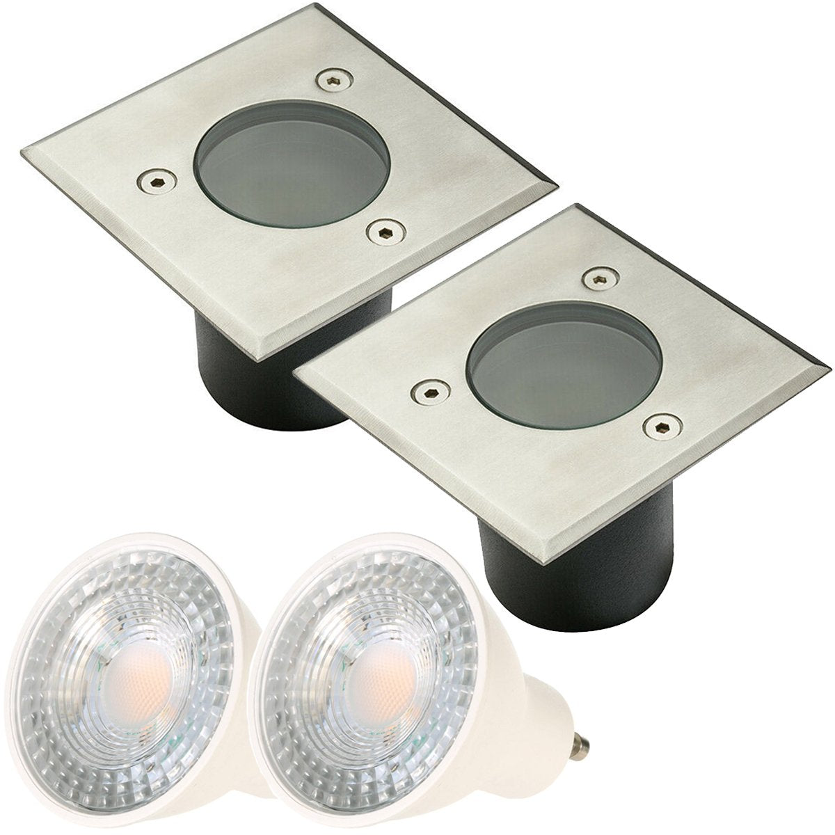 CGC MYAH Two Square Small With Bulbs Stainless Steel Inground Or Decking Lights