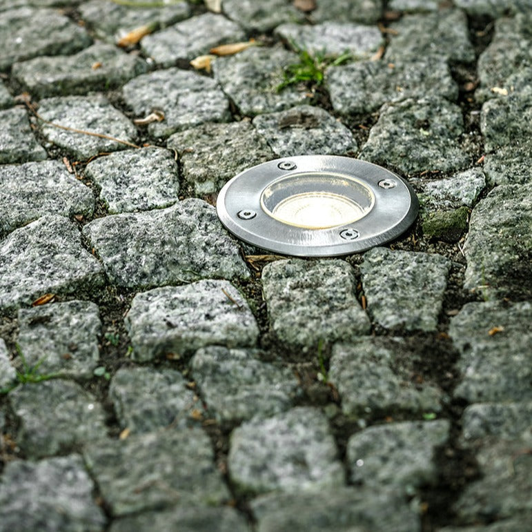 CGC MEADOW Two Round Large With Bulbs Stainless Steel Inground Or Decking Lights