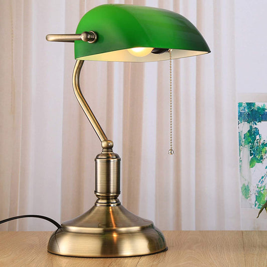 CGC GEORGE Green Glass & Brushed Brass Bankers Desk Lamp