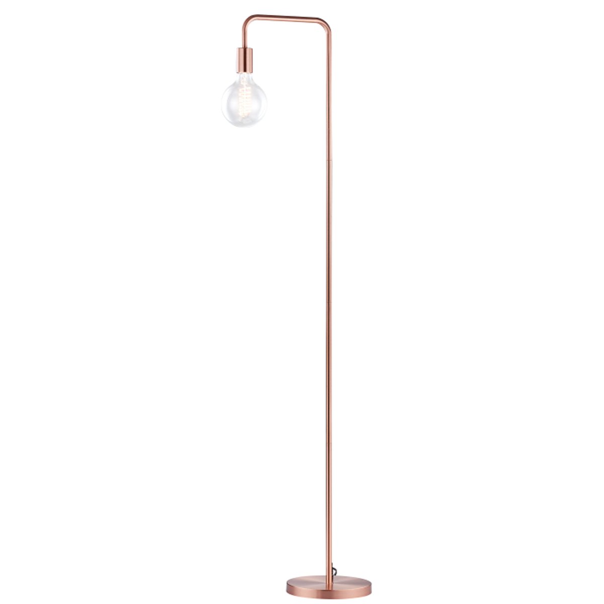 Our Caitlin floor lamp features an angular metal frame to bring a hint of industrial style to your interior. Add a filament bulb for an extra special effect. Finished in brushed copper.