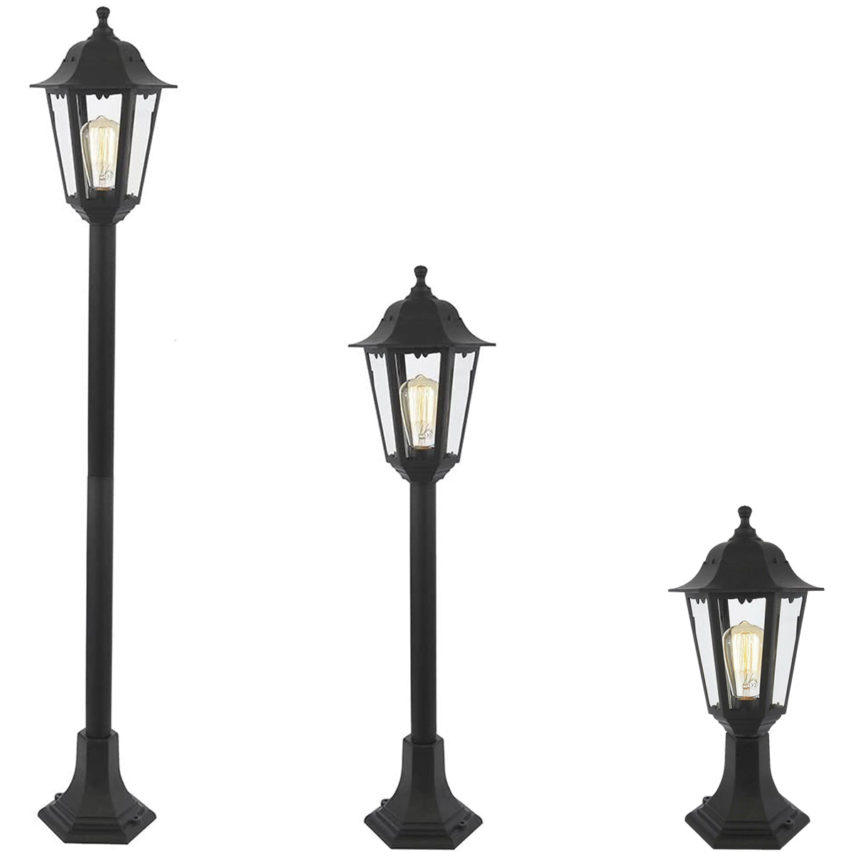 CGC BEATRICE 3 in 1 Black Vintage Lantern Post Pedestal Light