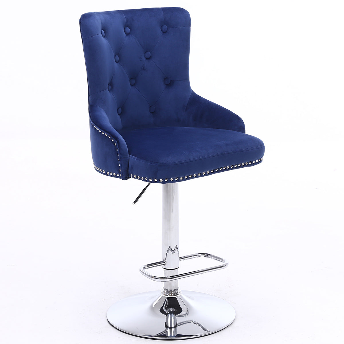 CGC Exclusive Collection - Blue Brushed Velvet & Chrome Stand Luxury Adjustable Bar Stool