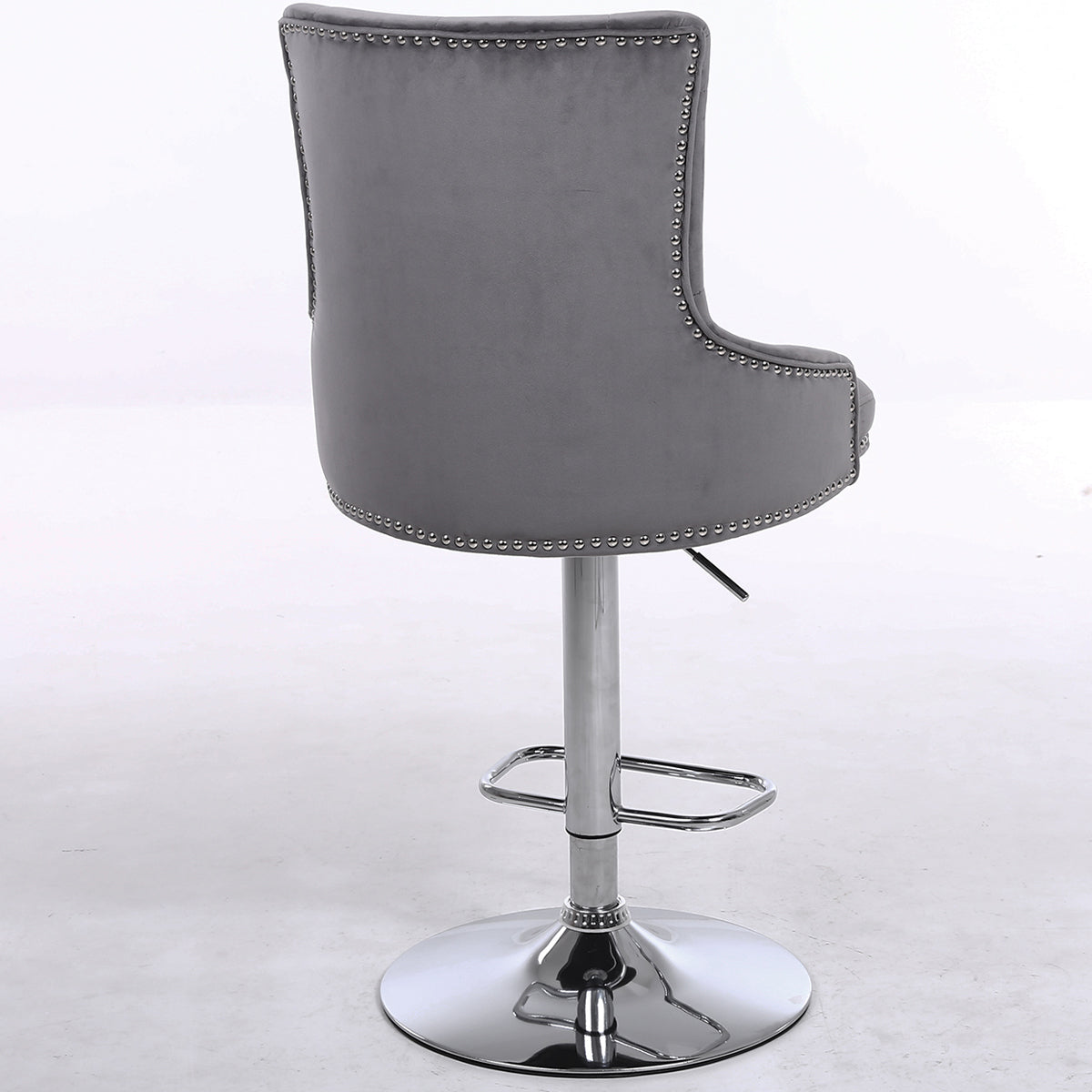 CGC Exclusive Collection - Grey Brushed Velvet & Chrome Stand Luxury Adjustable Bar Stool