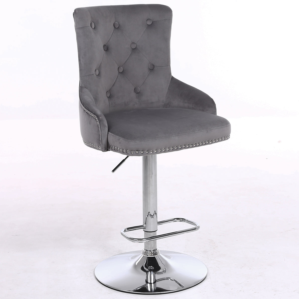 CGC Exclusive Collection - Grey Brushed Velvet & Chrome Stand Luxury Adjustable Bar Stool