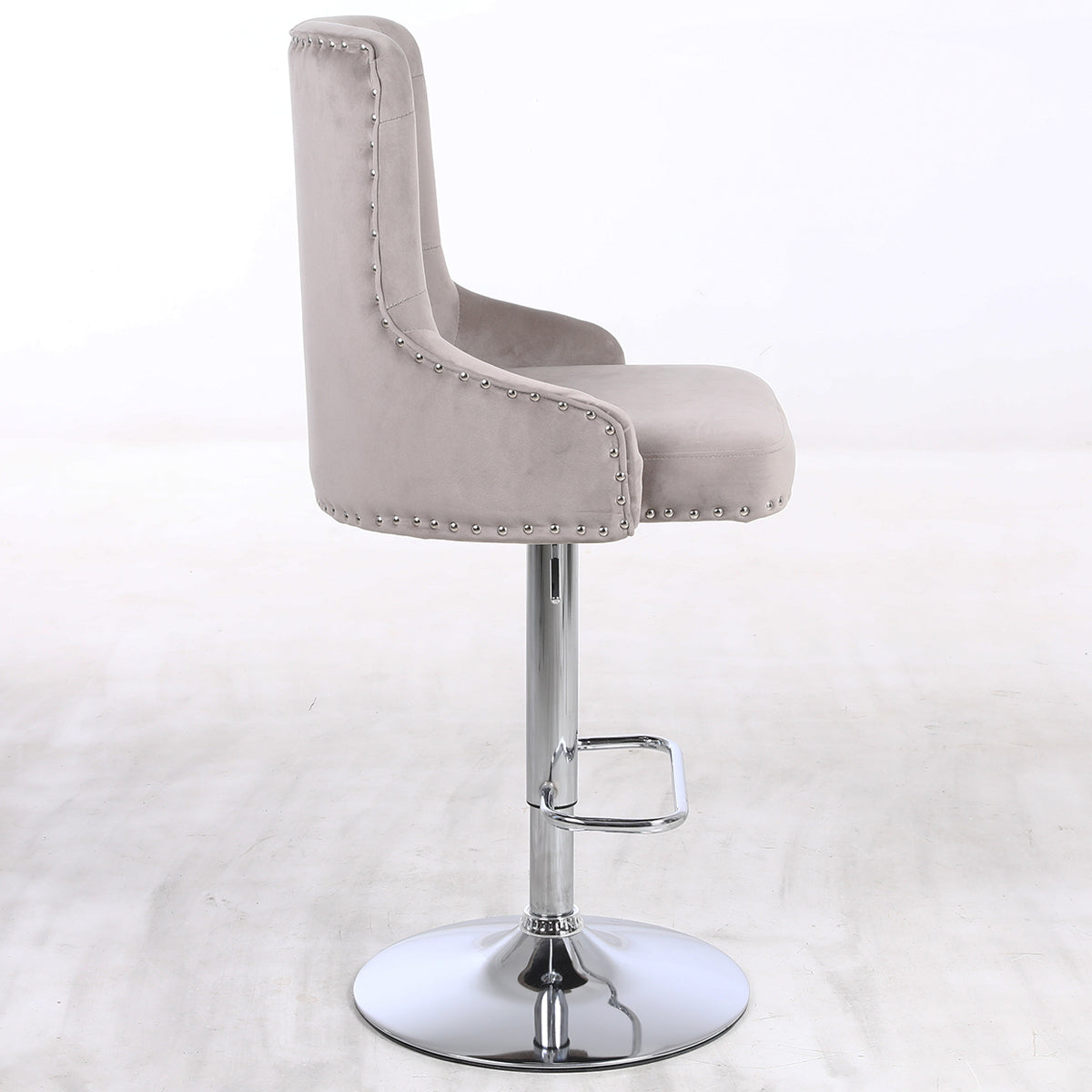 CGC Exclusive Collection - Mink Brushed Velvet & Chrome Stand Luxury Adjustable Bar Stool