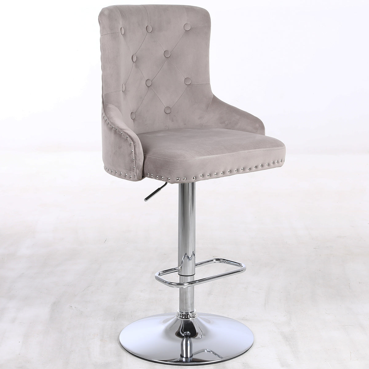 CGC Exclusive Collection - Mink Brushed Velvet & Chrome Stand Luxury Adjustable Bar Stool
