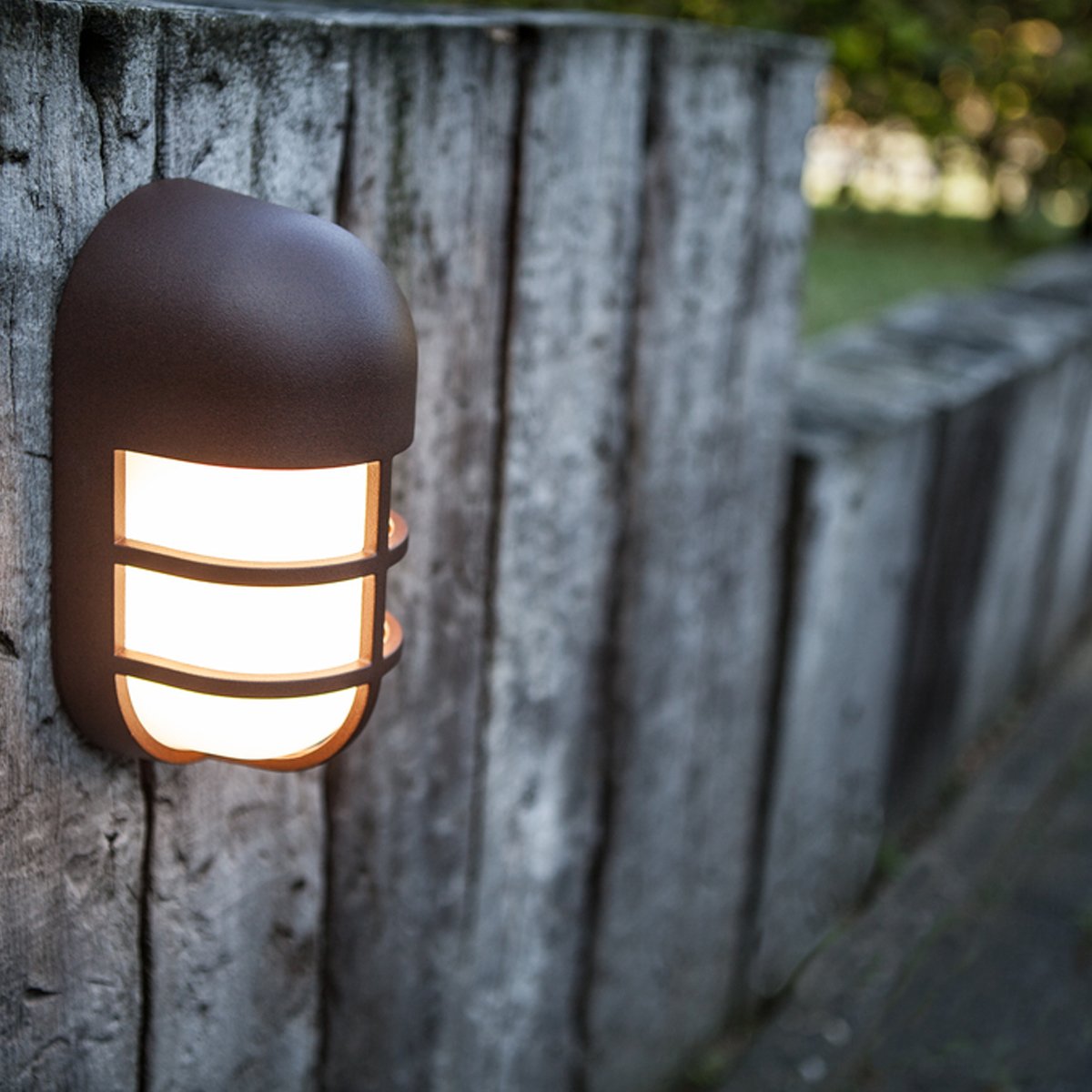 CGC ASHER Rust Brown Oval Cage Outdoor LED Wall Light