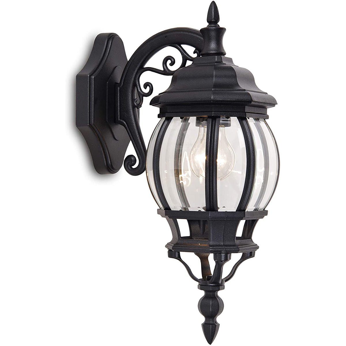 Take a browse through our branded lantern light, Alexa by CGC Interiors. This wall lantern light is styled with sophisticated black intricate detailing and clear glass diffuser, allowing the wall light to fit into any home’s style. What’s more, the lantern’s design is a modern take on a traditional styled wall light, creating a flexible look for interior and exterior use. The addition of the glass shade adds an eloquent appearance when affixed to the wall.