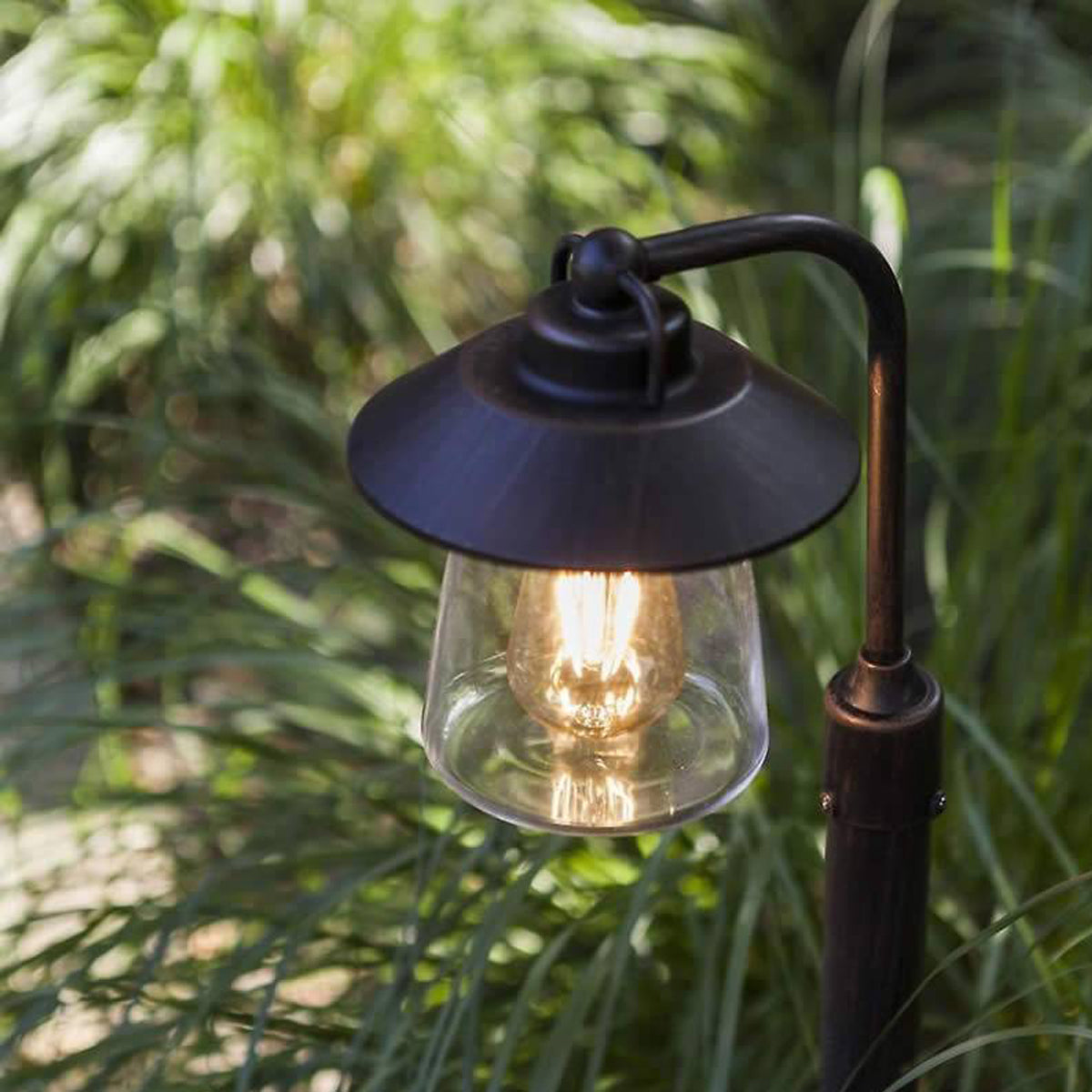 CGC Black & Bronze Vintage Single Post Lantern with Glass Shade