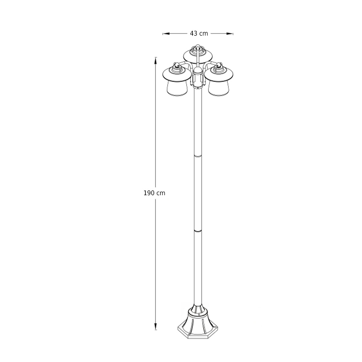 This post light is perfect for lighting in large gardens and parks. The three lamps look like lanterns, which means that the nostalgic charm that emanates from the outdoor light is immediately apparent. Use with an LED bulb to make this light energy efficient.