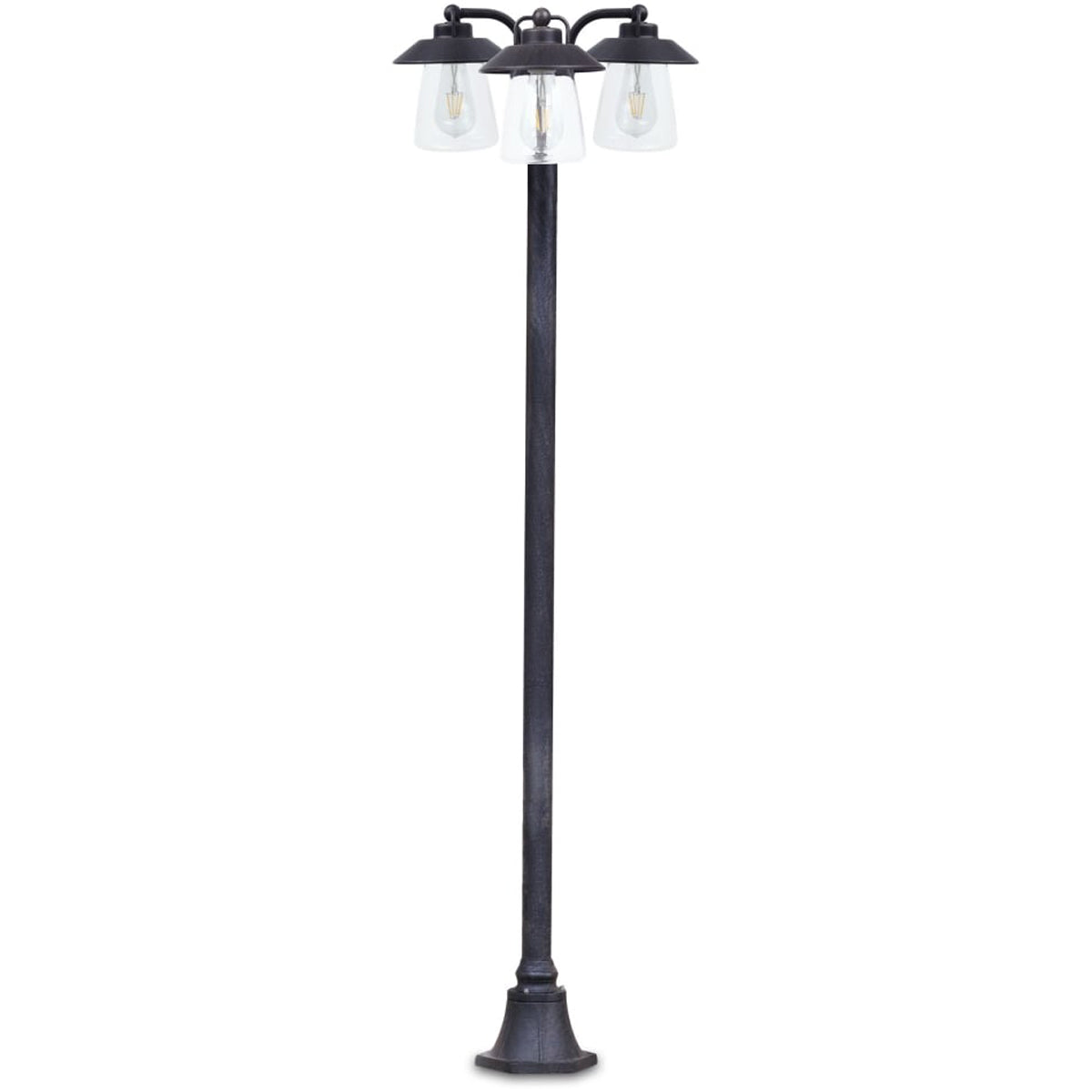 This post light is perfect for lighting in large gardens and parks. The three lamps look like lanterns, which means that the nostalgic charm that emanates from the outdoor light is immediately apparent. Use with an LED bulb to make this light energy efficient.