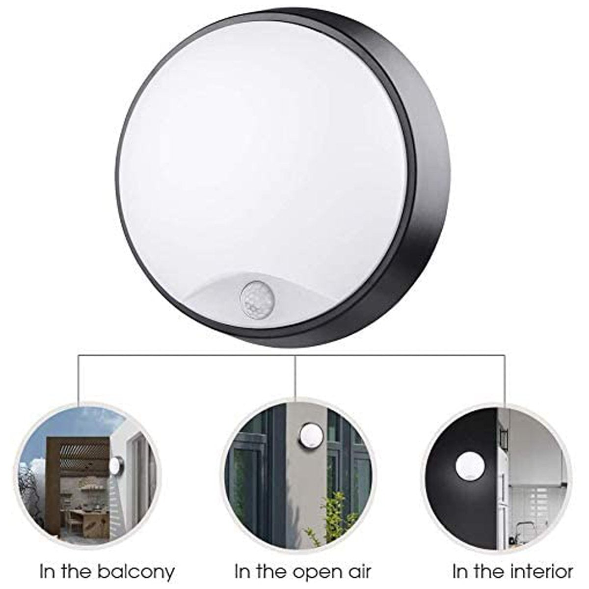 Zara black and white round wall light with motion sensor is an modern simple fitting with a black polycarbonate body and opal diffuser. This stylish wall light is perfect for adding a pinch of modern flavour to doorways, sheds, patios, porch, driveways, garages, sheds, and more. This fitting is IP65 rated which makes it fully weatherproof light fitting.