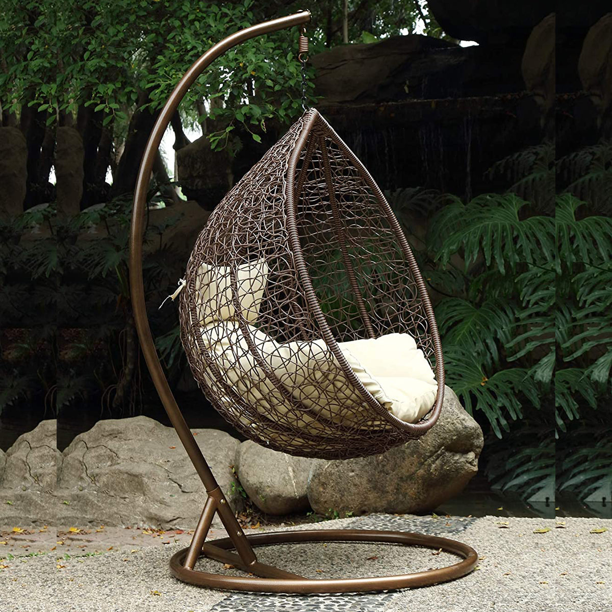 Luxury Large Brown Hand Weaved Rattan Swing Egg Chair 