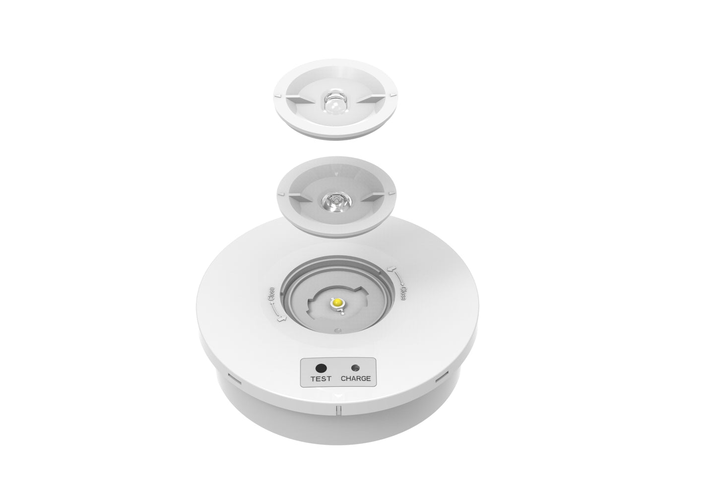 CGC Surface Mount Round White IP65 Emergency Downlight with Changeable Corridor and Open Area Lens