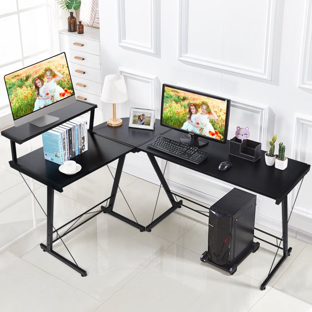 CGC Corner L Shaped Black Computer Gaming Home Office Desk