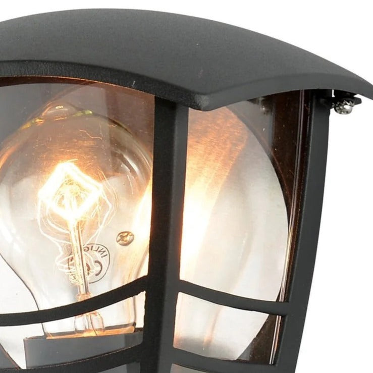 Our Imogen black aluminium lantern outdoor wall light would look perfect in a modern or more traditional home design. Outside wall lights can provide atmospheric light in your garden, at the front door or on the terrace as well as a great security solution. It is designed for durability and longevity with its robust material producing a fully weatherproof and water resistant light fitting.