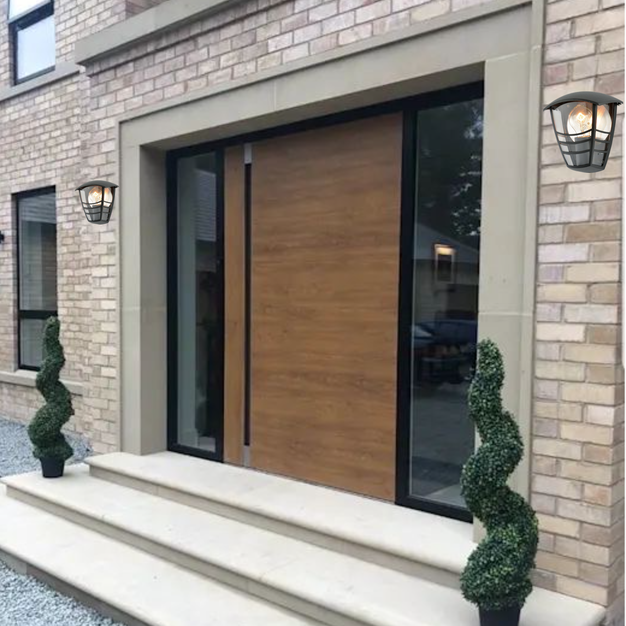 Our Imogen black aluminium lantern outdoor wall light would look perfect in a modern or more traditional home design. Outside wall lights can provide atmospheric light in your garden, at the front door or on the terrace as well as a great security solution. It is designed for durability and longevity with its robust material producing a fully weatherproof and water resistant light fitting.