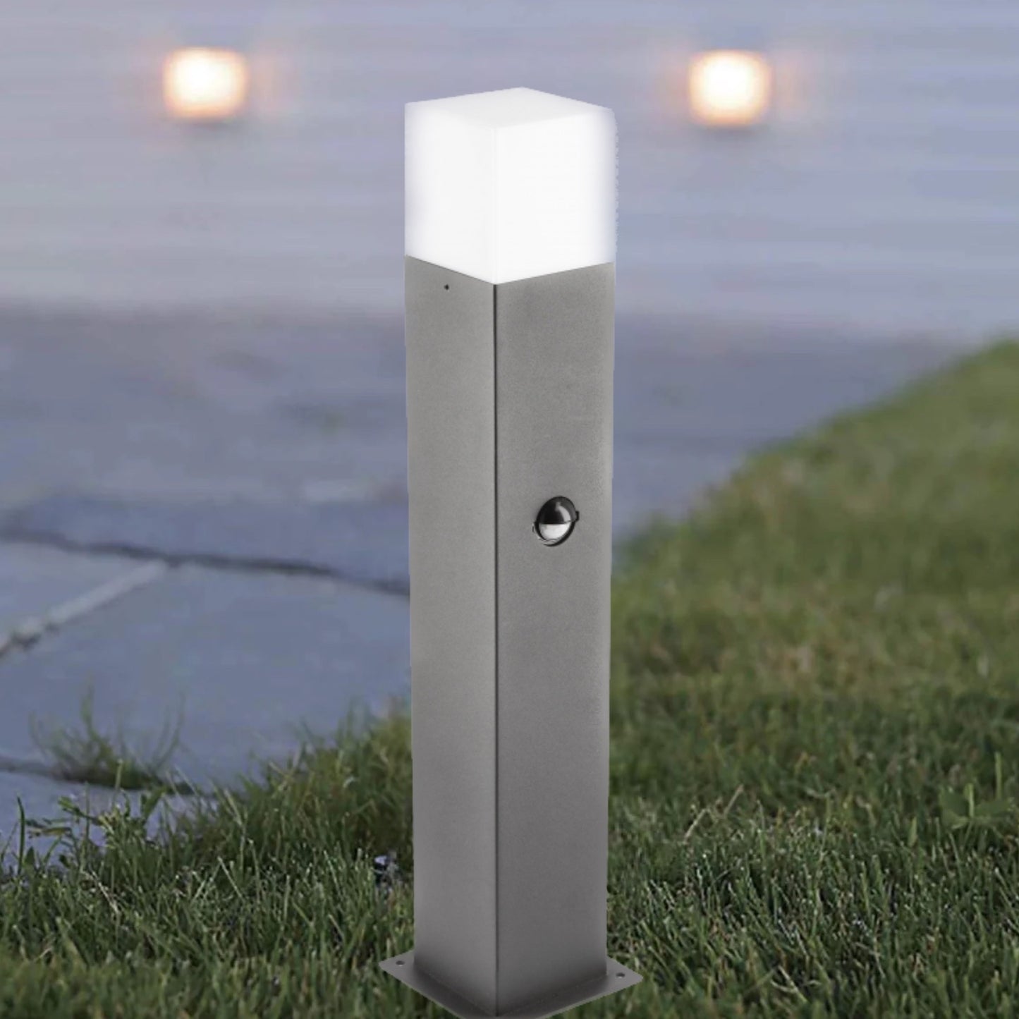 Our Amara dark grey outdoor square post light would look perfect in a modern or more traditional garden design. Outside post lights can provide atmospheric light in your garden, at the front door or on the terrace as well as a great security solution. It is designed for durability and longevity with its robust material producing a fully weatherproof and water resistant light fitting. Use an LED bulb to make this fitting energy efficient. This post light comes with a built in PIR sensor.
