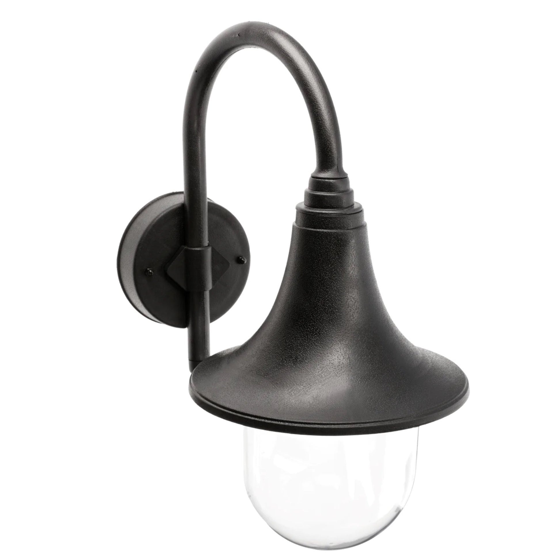 The Dinah black traditional hooked outdoor wall lantern light is constructed of polycarbonate and features an attractive design inspired by traditional lighting styles. This lantern wall light is a great choice for illuminating doorways and porches, creating a warm and inviting look and a safe environment. With an IP44 safety rating, the Dinah garden wall light is suitable for mounting on outdoor walls. Use with LED bulbs enjoy outdoor to enjoy your lighting without raising your energy bills. 
