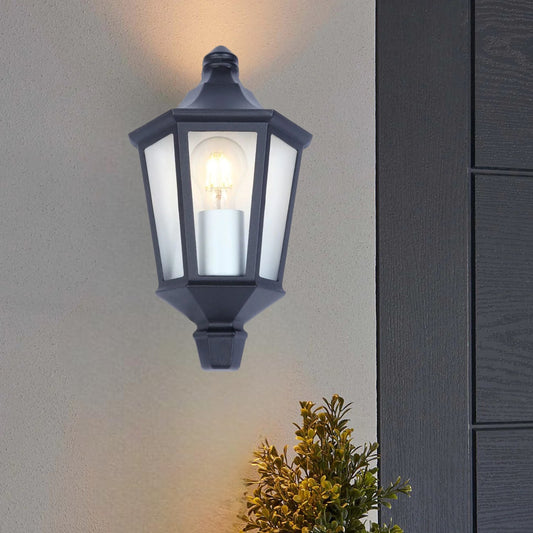 CGC TYRA Black Vintage Style Half Lantern Outdoor Wall Light