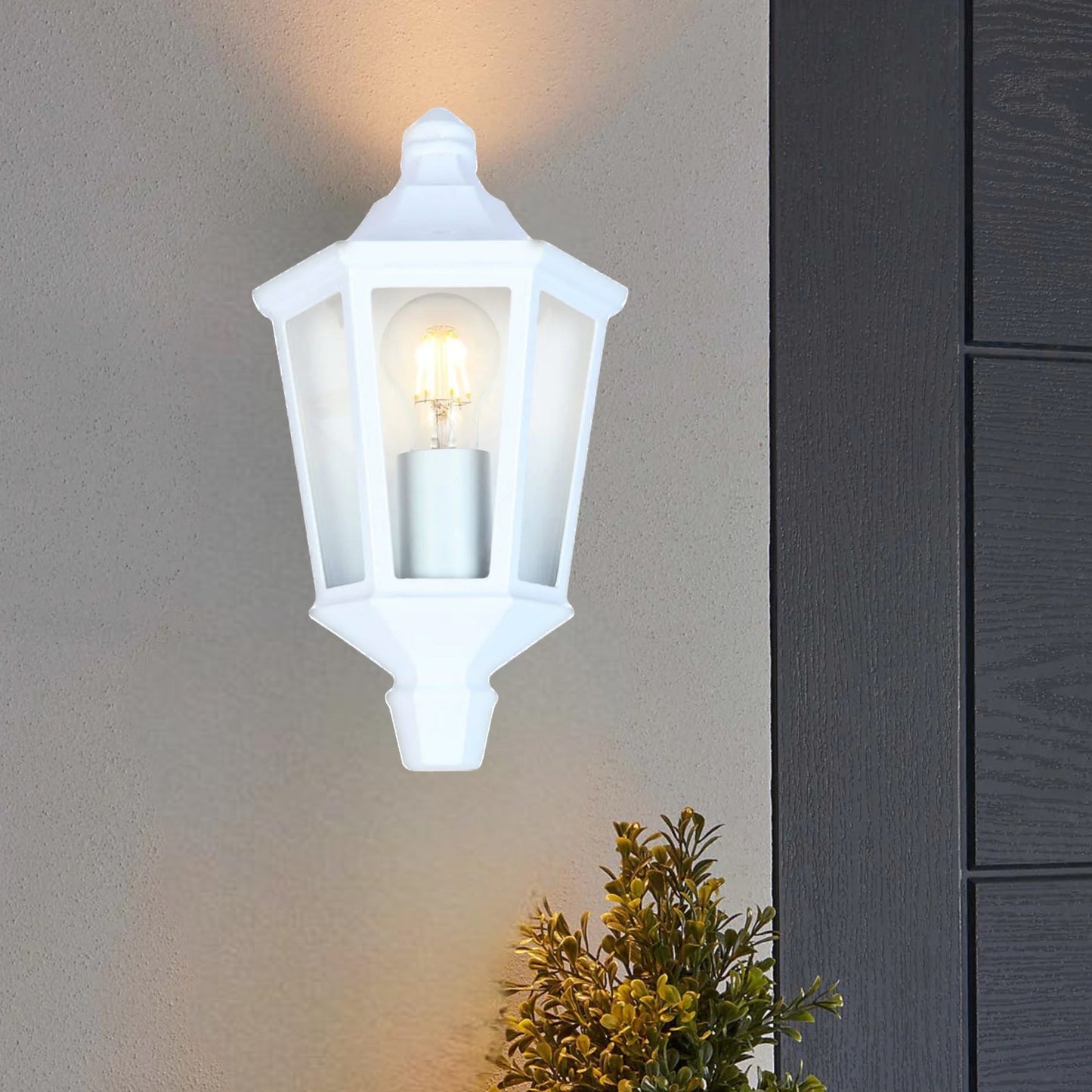 If you’re looking for a modern take on a traditional outdoor wall light, this glass half lantern flush wall light is perfect for adding style and protection for your home.   This product also contains an stylish white matt finish, making it ideal for any home design - adding a statement to any wall it fits in. Create an inviting glow over your garden and home with our Tyra glass coach lantern wall light by CGC Interiors.