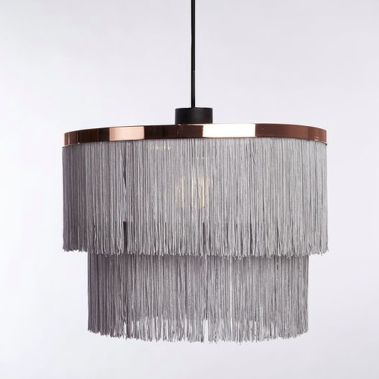 CGC MAISIE Grey & Rose Gold Two Tier Fringed Lampshade