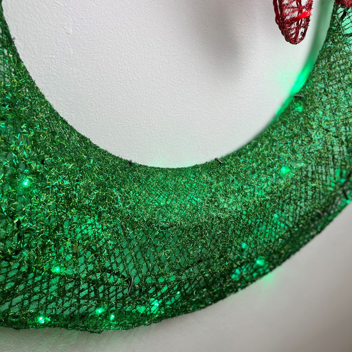 Extra Large 90cm Luxury Glitter Green With Red Bow LED Christmas Wreath