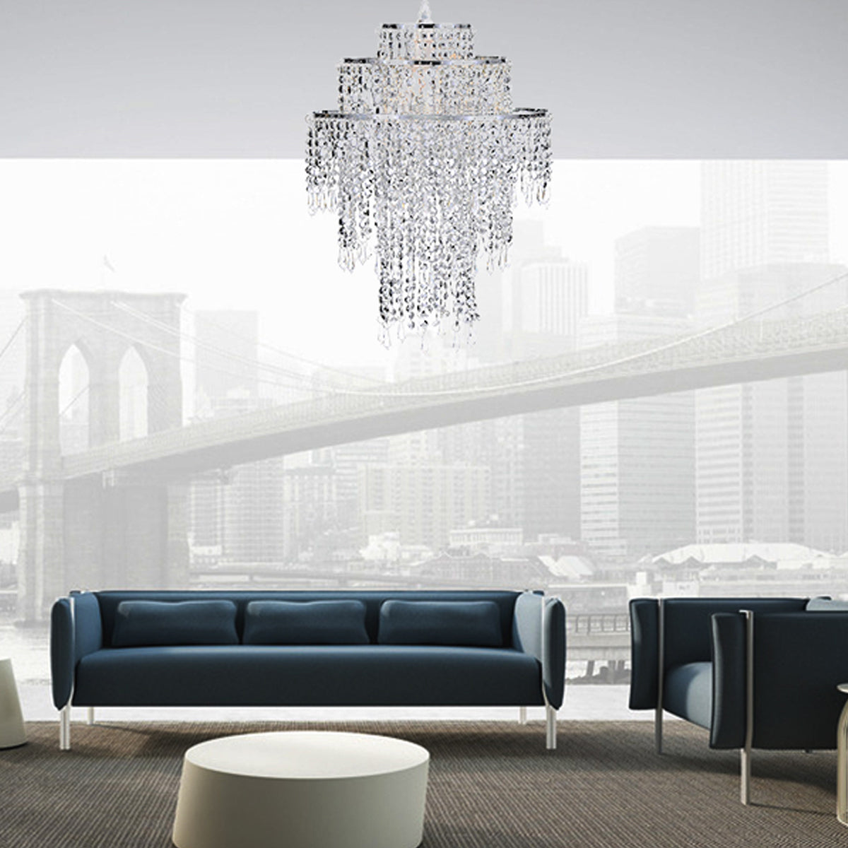 Our Liza easy fit ceiling pendant shade features polished chrome circular rings with varying lengths of acrylic crystal strands.  This beautiful easy fit pendant shade will add glamour to any space whilst instantly updating your room without the need of an electrician. 