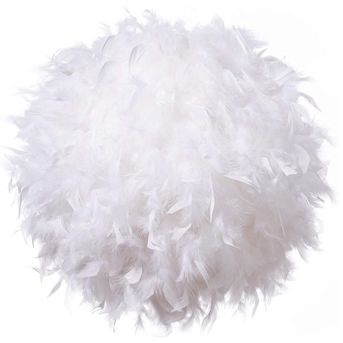 Our Rio easy fit white feather lamp shade is constructed from delicate feathers in a large round shape. This beautiful shade is perfect for adding a touch of fun and elegance to your room. Can be used as either a table lamp shade or a ce